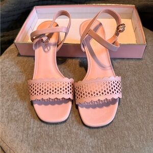 Women's Pink Scalloped Ankle-Strap Sandals